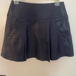 Vince Dark Blue Leather Pleated Mini Skirt